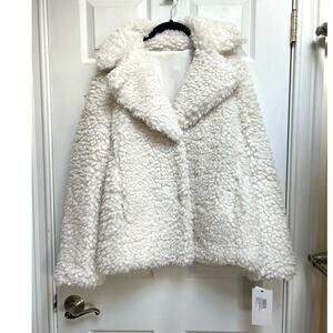 Kensie Faux Fur Ivory Reversible Collar Double Breasted Jacket